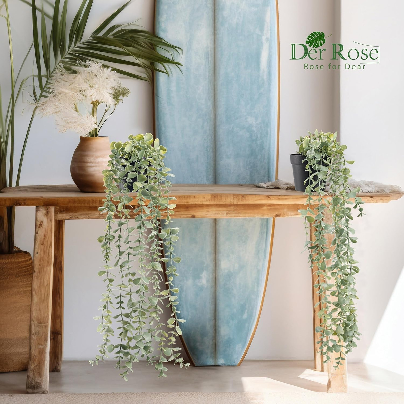 Artificial Hanging Plants Decor Faux Eucalyptus Indoor Wall Shelf Potted