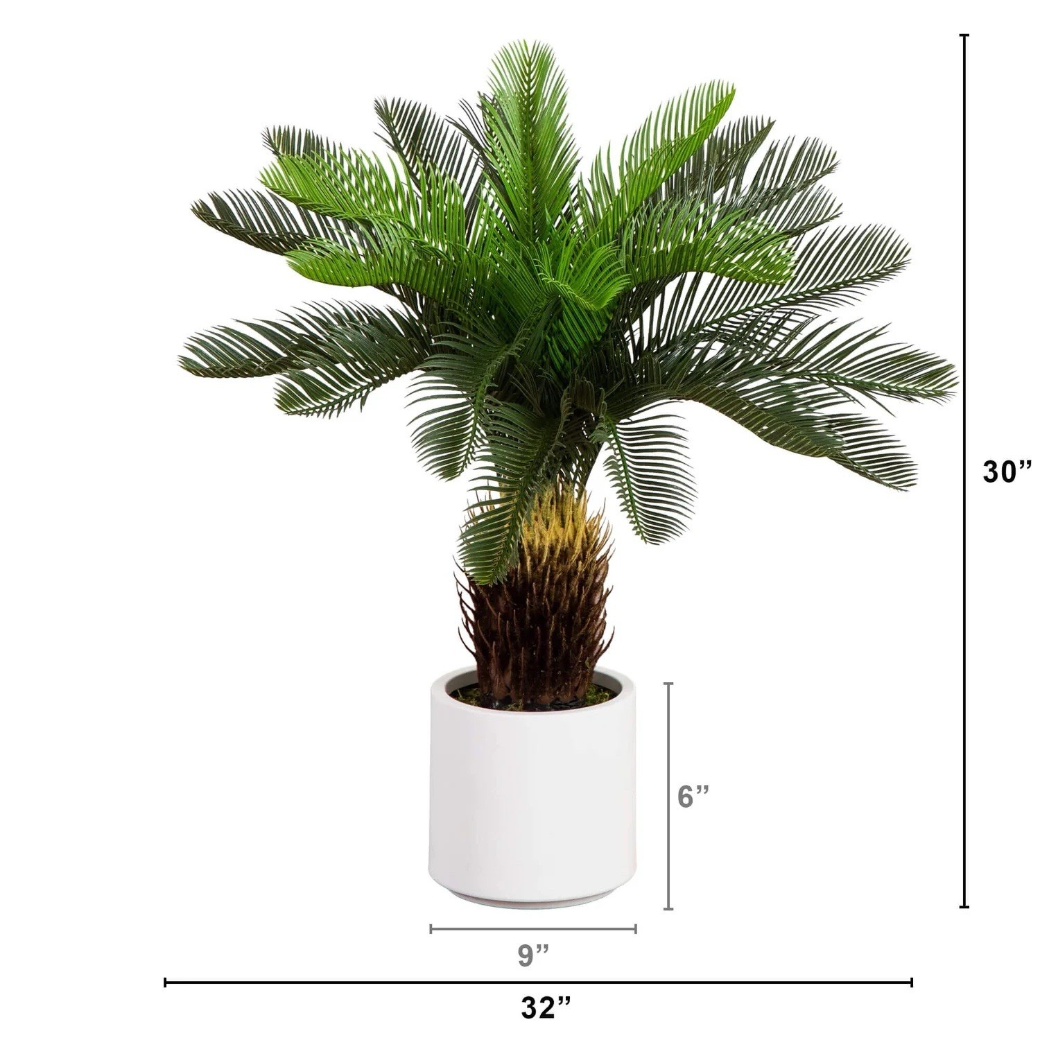 30″ UV Resistant Artificial Cycas Palm Tree in White Planter. Retail $134