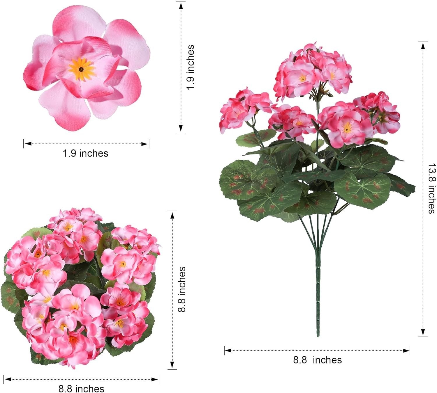 6 Pack Pink Artificial Geranium Flowers UV Resistant Fake Outdoor Plants Garden
