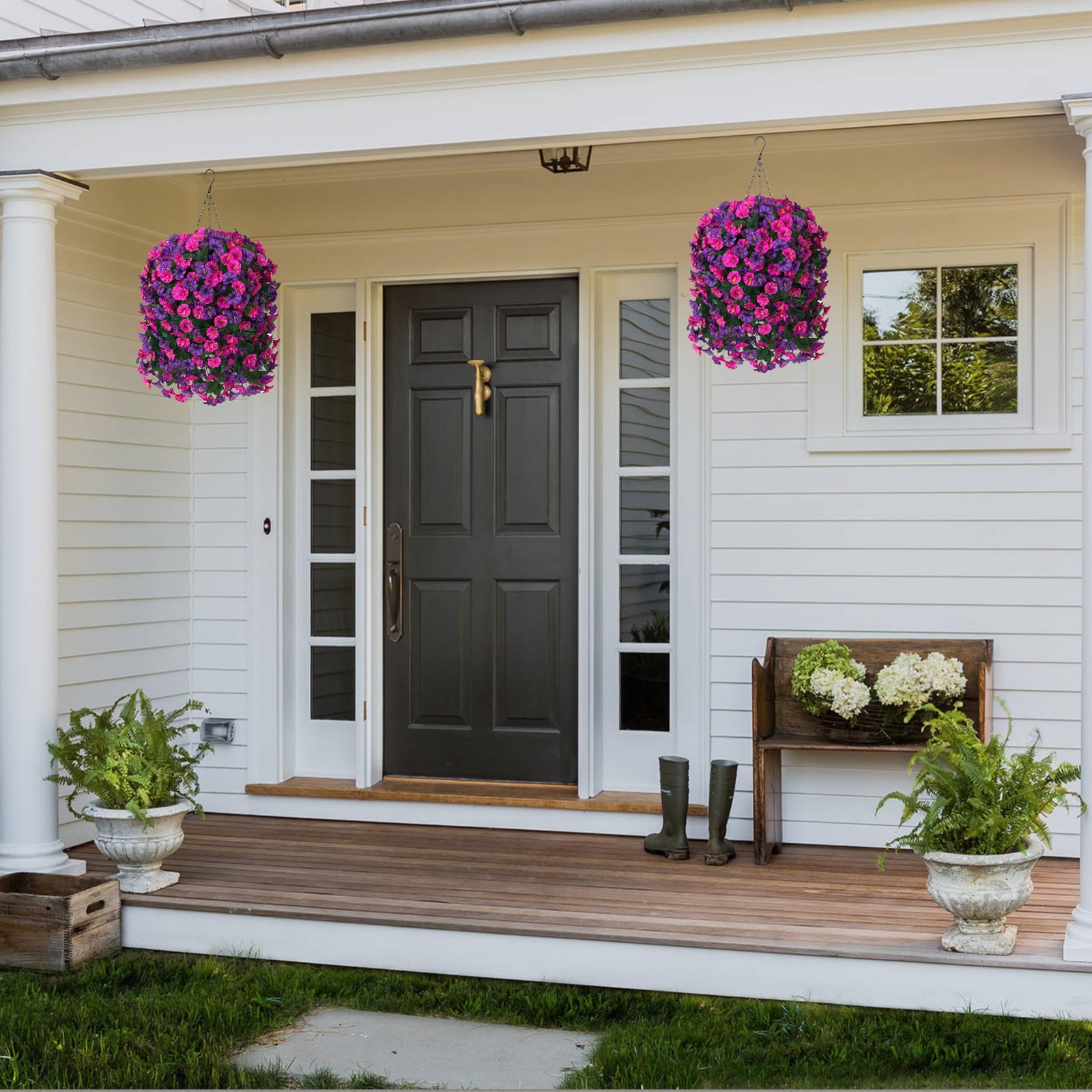 Artificial Fake Hanging Flowers Plants for Outdoor Outside, 2PCS Faux Silk Mo…