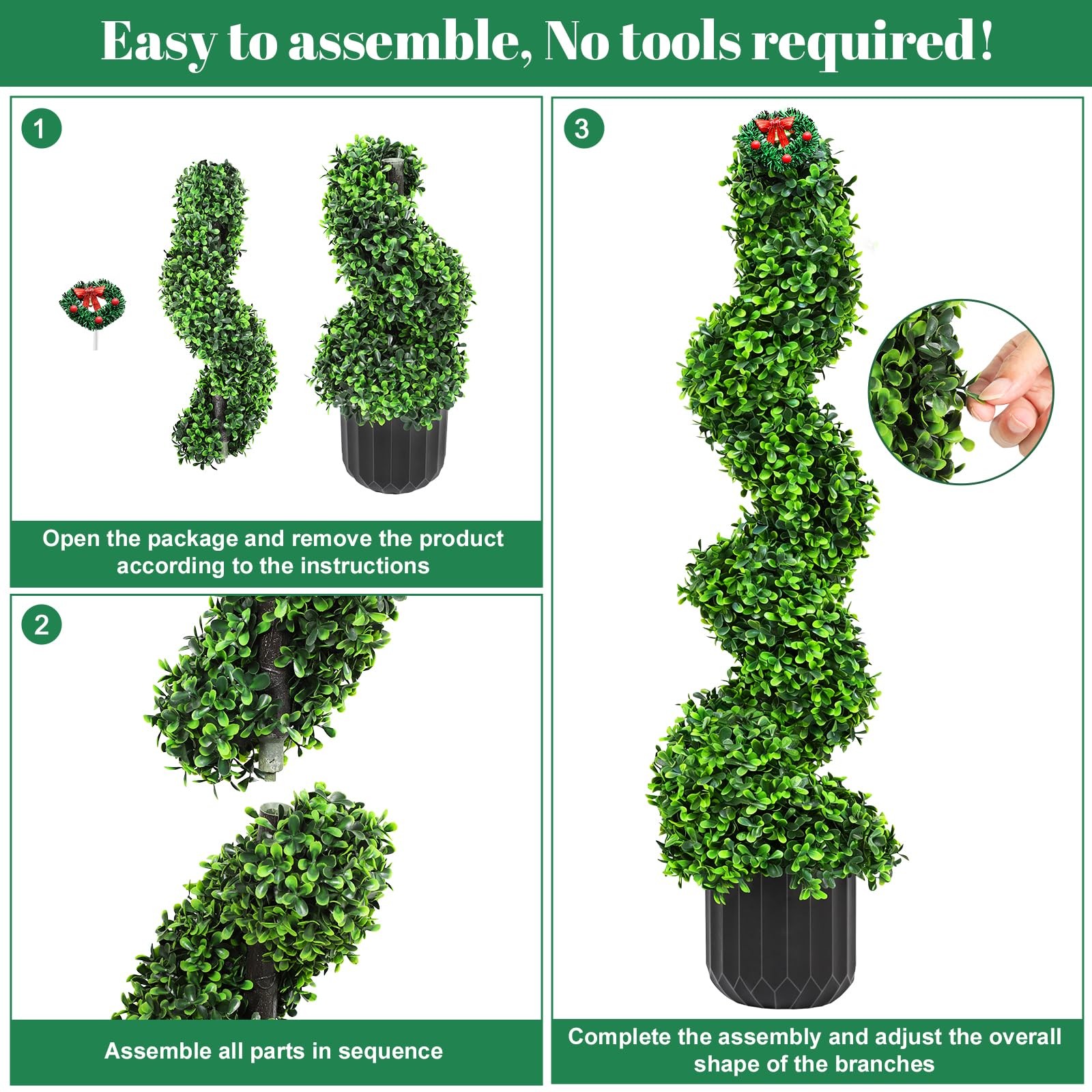 2 Pack 3FT Artificial Spiral Topiary Tree in Pot, UV Resistant Realistic Faux…