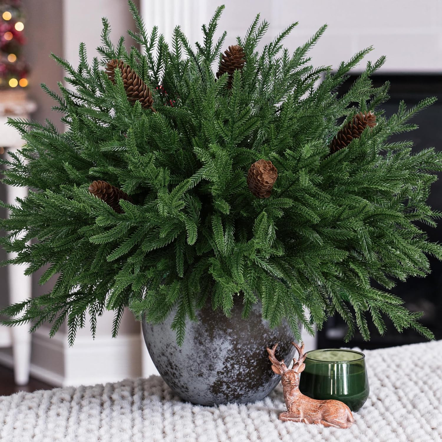 12pc 19″ Christmas Norfolk Pine Stems,Real Touch Faux Cedar Pine w/ 5PC Big Pine