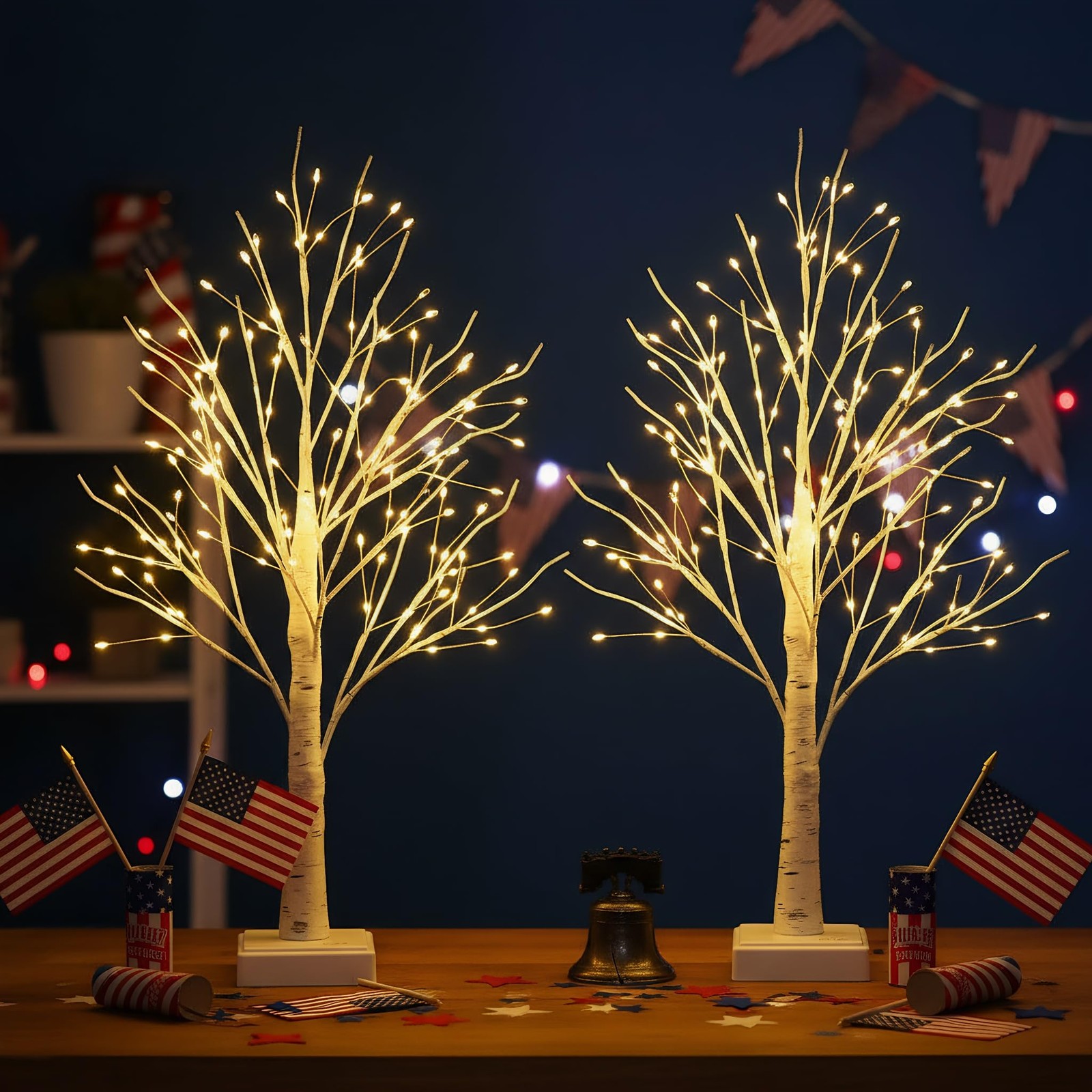 2ft Lighted Birch Tree with 144 Warm White LEDs 2 Pack Small White Christmas…