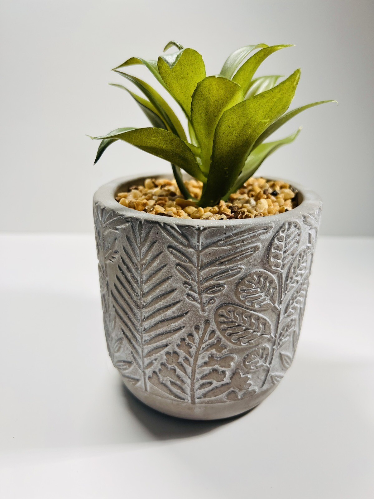 Small Artificial Succulents in Pots Realistic Gray Stone Pot Decor