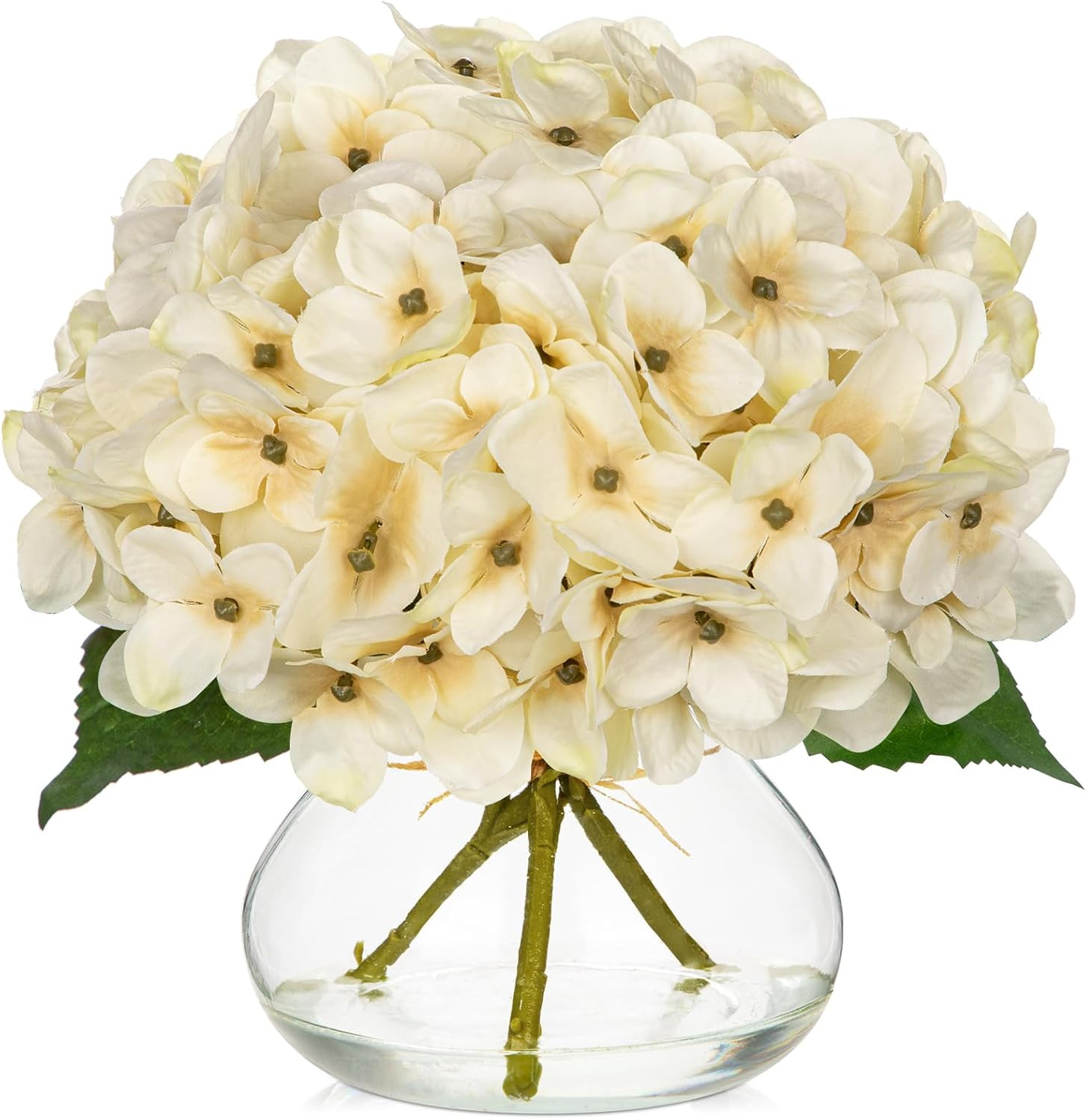 Fall Hydrangea Artificial Flowers for Decoration with Glass Vase White Silk Fake