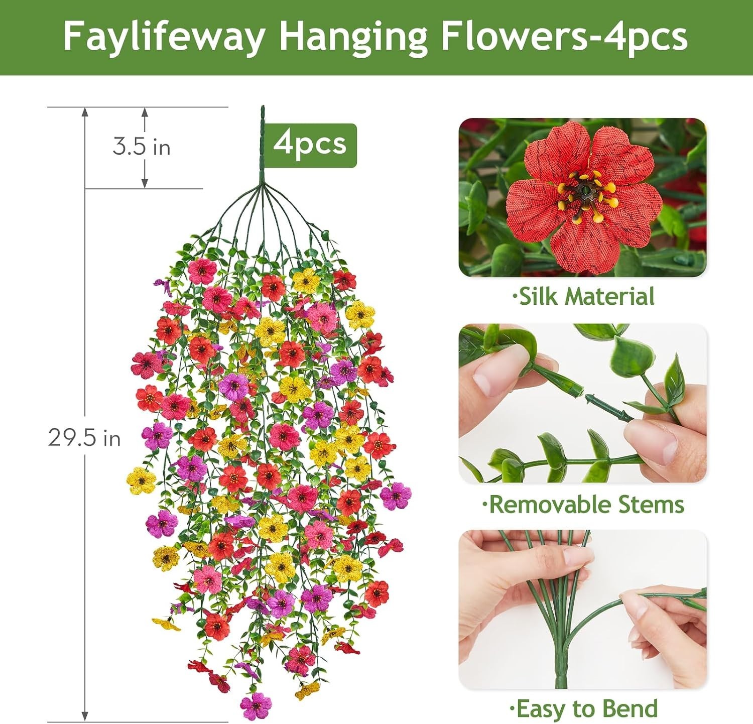 Realistic Cascading Artificial Outdoor Flowers – 4PCS Maintenance-Free Set