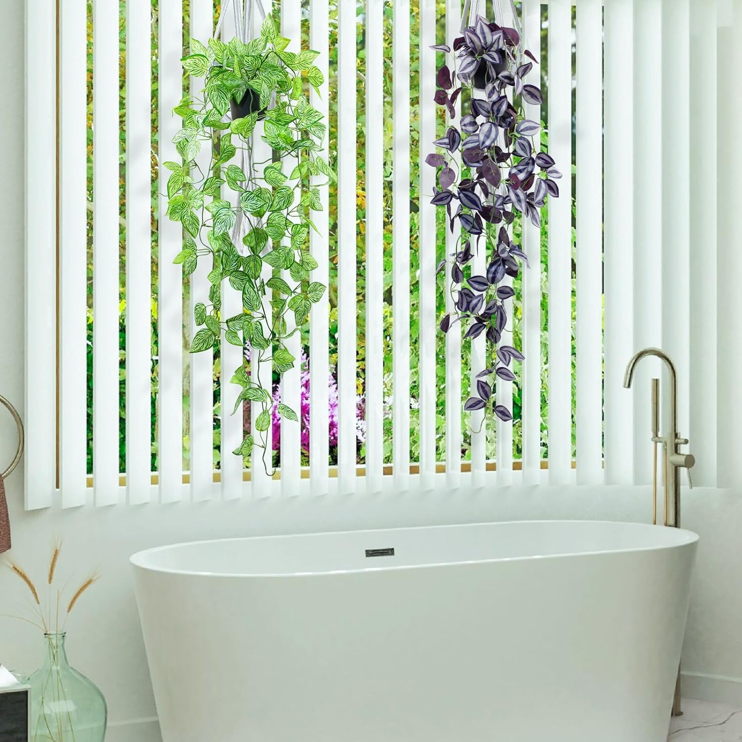 Small Fake Hanging Purple Eyebrow Leaf Plant Artificial Potted Plants Indoor 39-