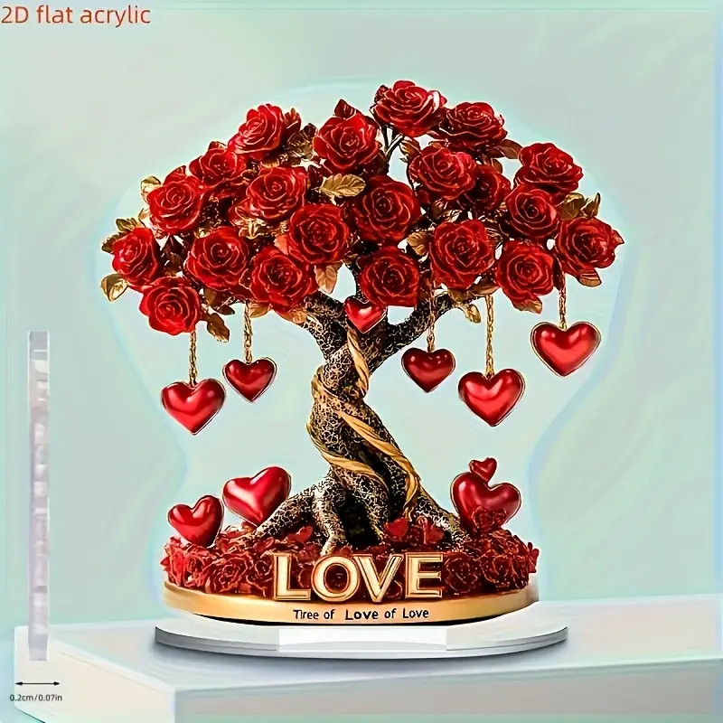 Tree of Love Acrylic Heart Rose Decor – Valentine Gift Home Desktop Ornament