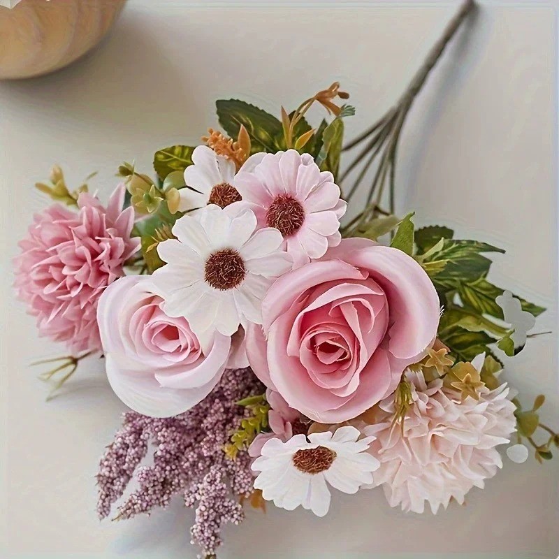 Artificial Rose Dahlia Daisy Flower Bouquet Silk Floral Wedding Home Decor