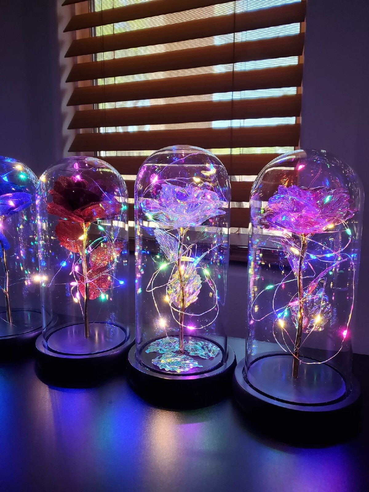 Galaxy Enchanted Rose in Glass Dome Led Lights gift box included each sold sep.