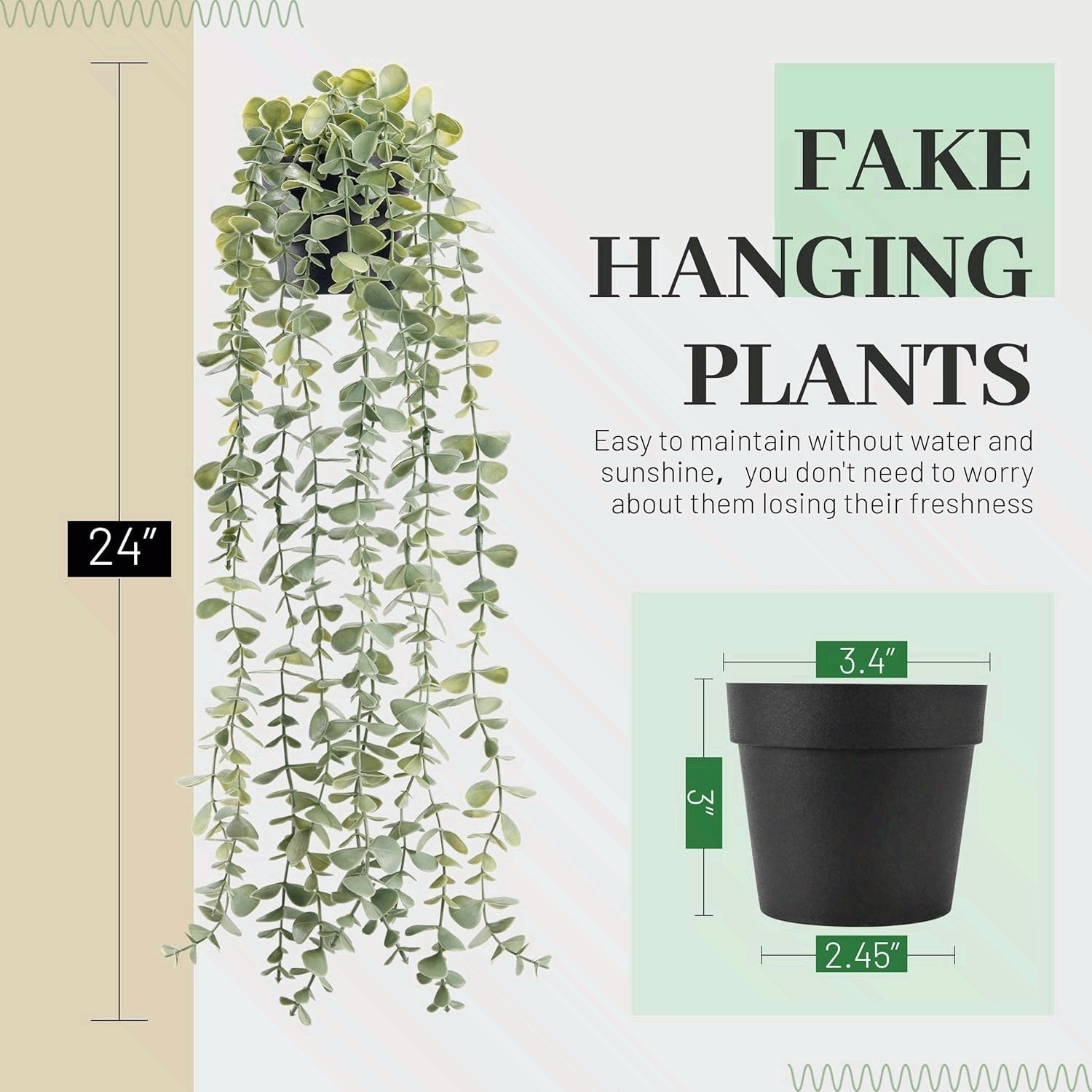 1Pcs Fake Plants Hanging Artificial Potted Faux Eucalyptus Plants for Modern Boh