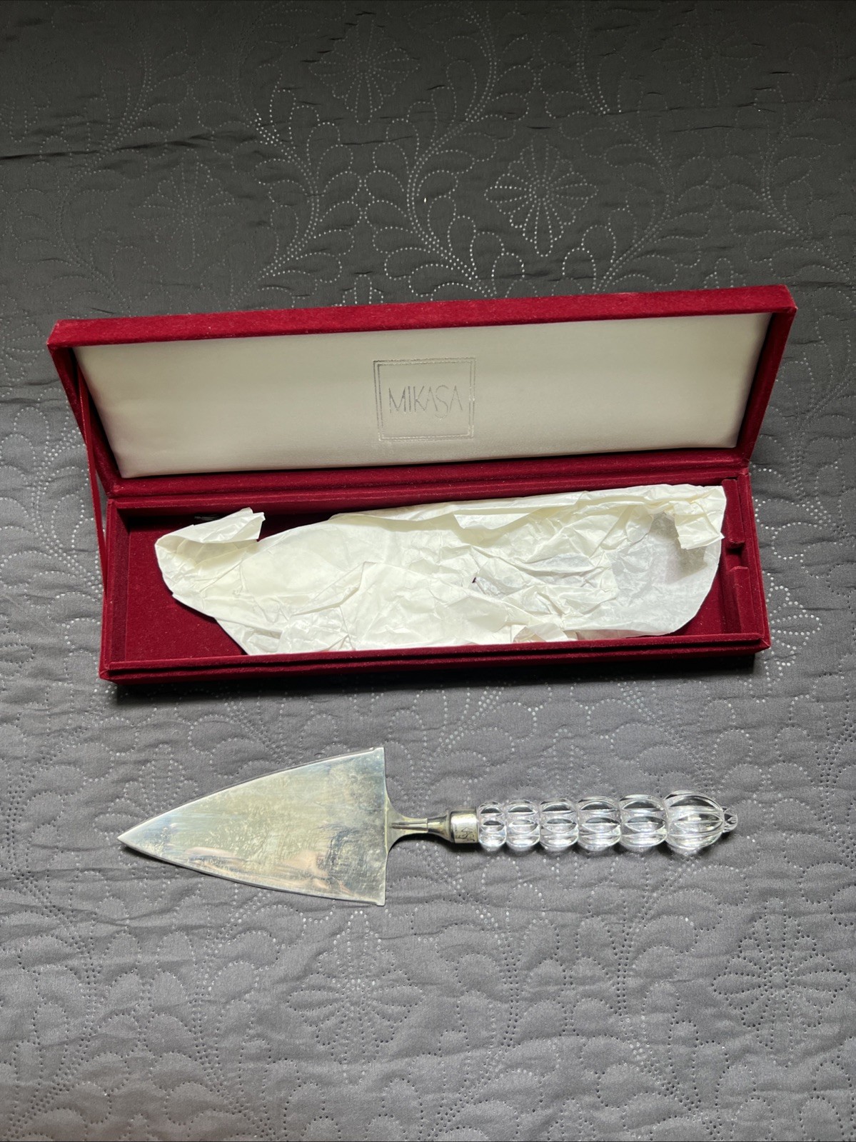 Vintage Mikasa Cake Server Crystal Silver Plate Red Velvet Box Serverware Home