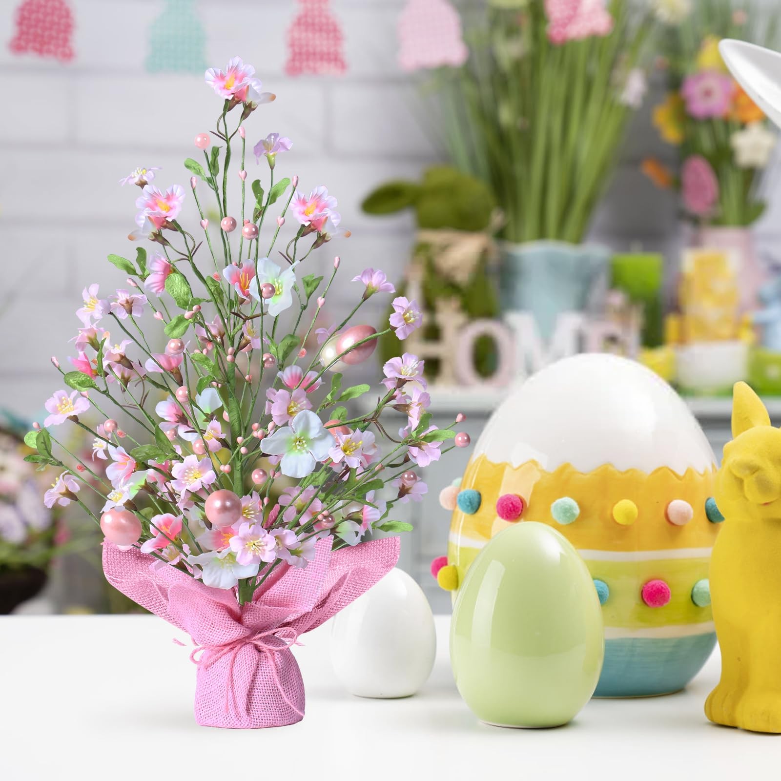18 Inch Artificial Easter Pink Egg Flower Tree Tabletop Decoration Party Wedding