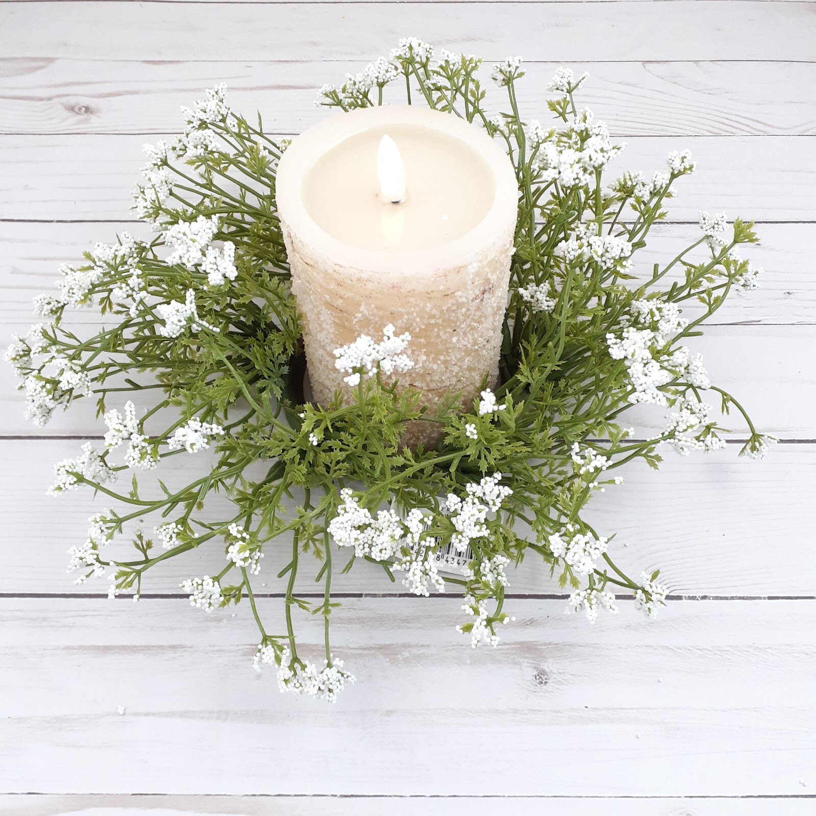 Floral Candle Ring White Pixieflower Flower Floral 3 in Inside 10 in Overall