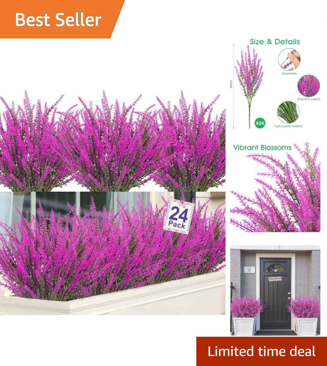 24 Bundles of Fuchsia Artificial Lavender – No Maintenance, -Round Beauty