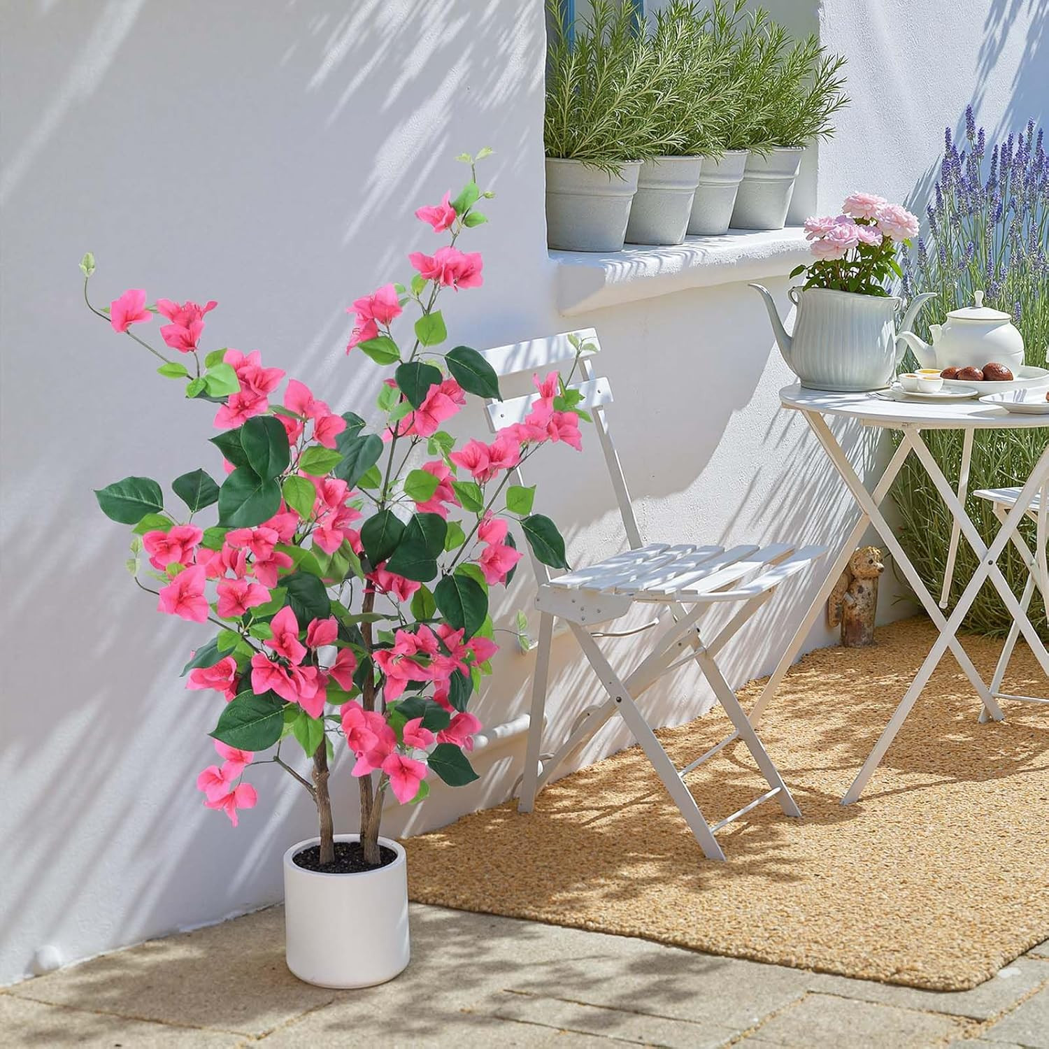 39.4″ Faux Bougainvillea Tree in White Planter for Indoor & Outdoor Decor