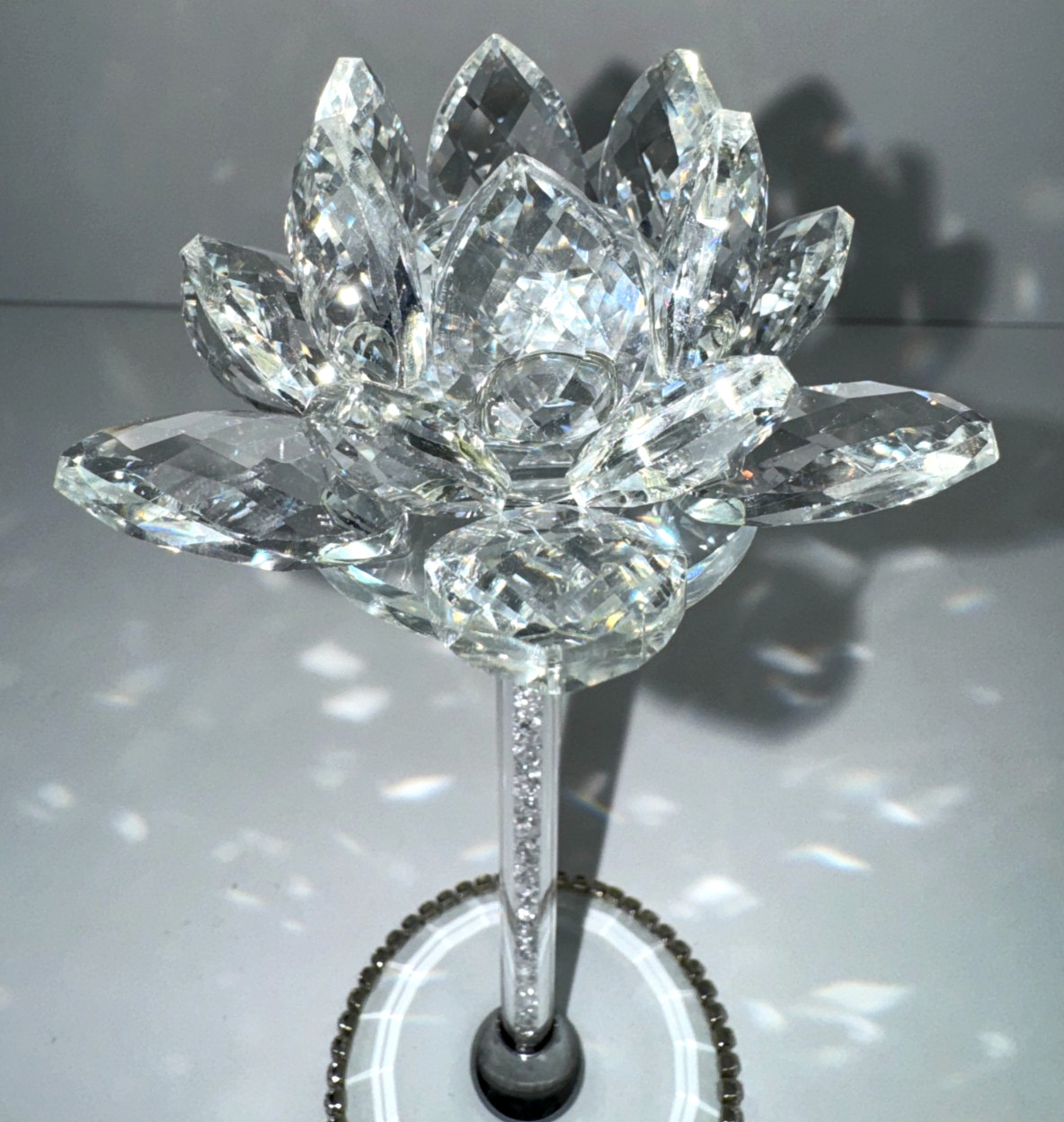Crystal Lotus Flower, Rhinestone Base, Glitter Stem, New in open box