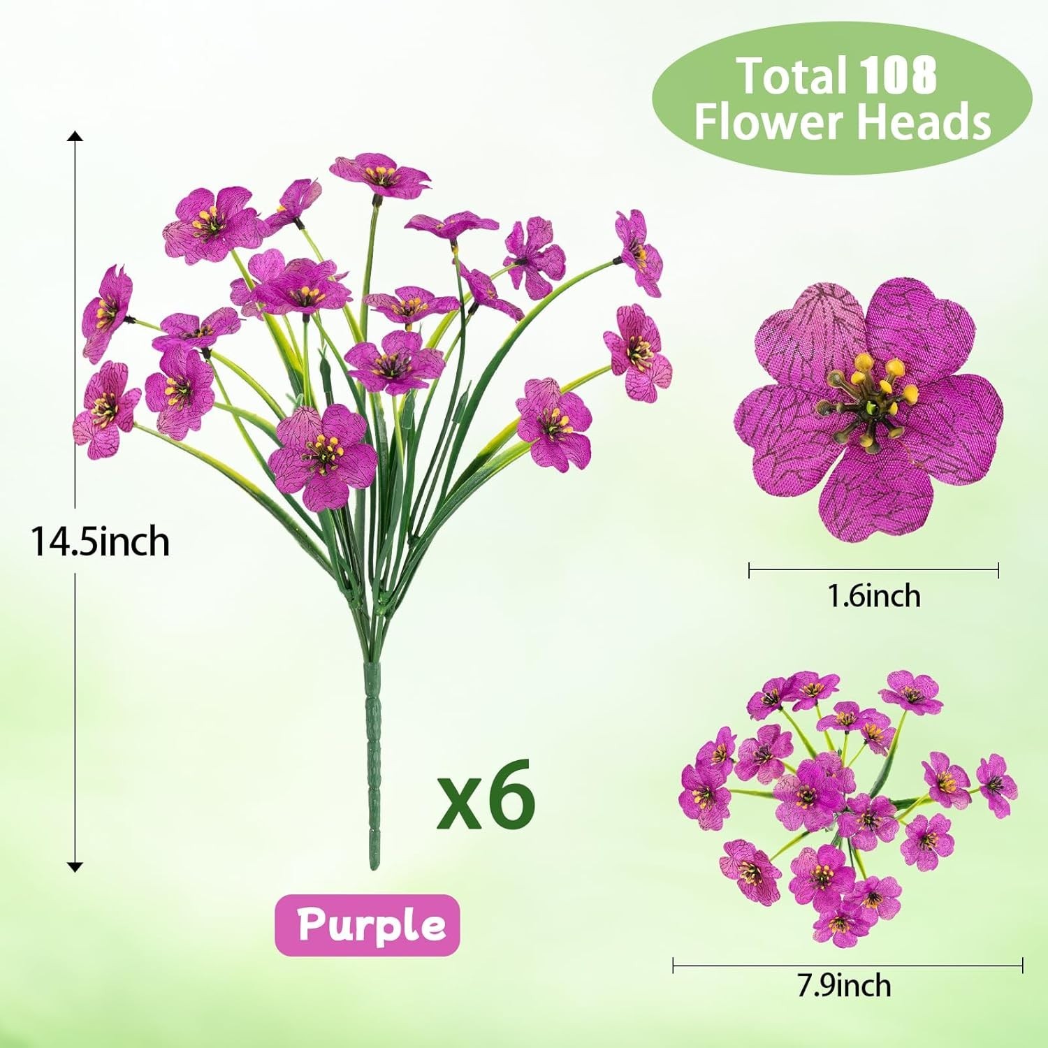 Vibrant Purple UV Resistant Artificial Plants – 6 Bundles for -Round Appeal
