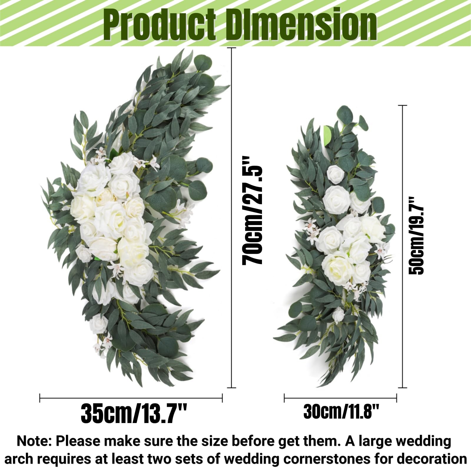 2 Pack Artificial Wedding Arch Flowers, 28”/20” Floral Swag Arrangement Set, …