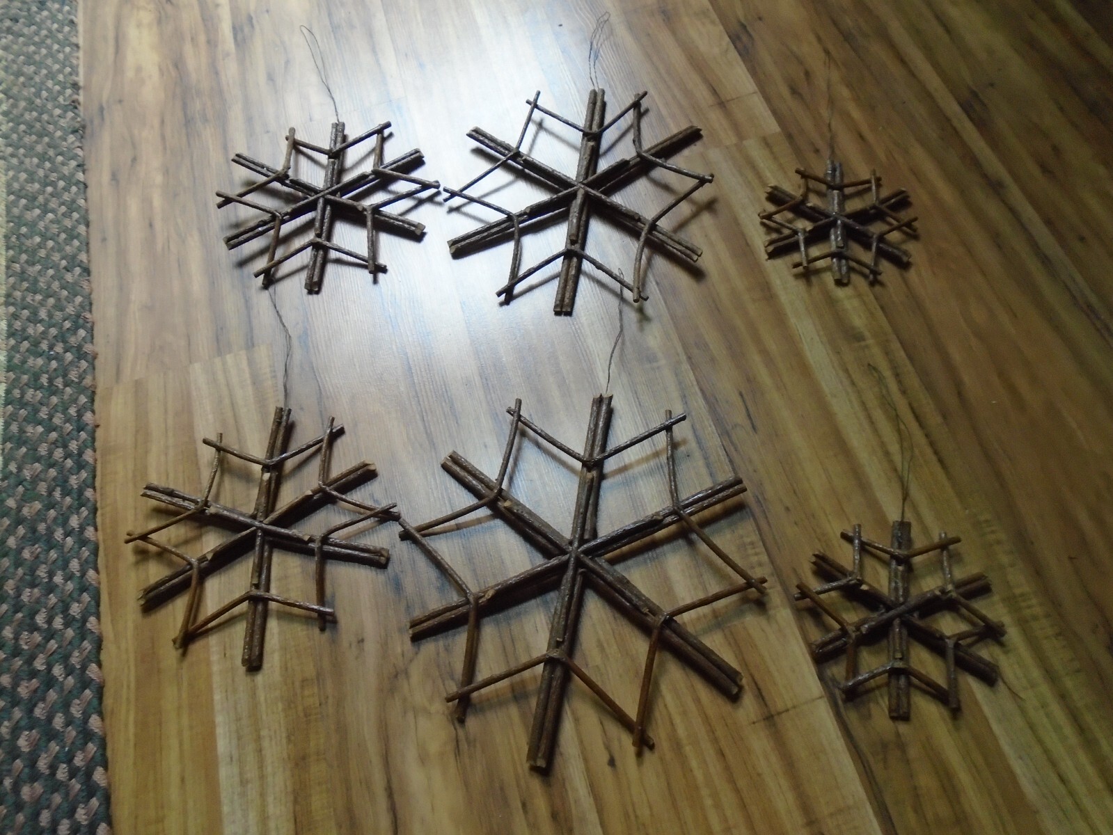 6 Natural Twig 3D Sets Of Snow Flakes Rustic Home Decor 12″ 10″ 7″ Cabin Lodge