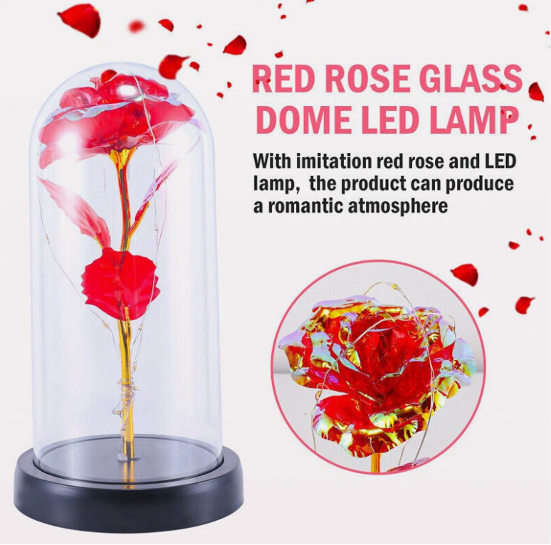 Forever Galaxy Rose In Glass Dome Eternal LED Light Flower Valentine’s Day Gift.