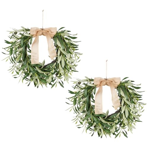20.87 Inch Artificial Olive Wreaths for Front Door, Real Touch Green Leaf 2pcs