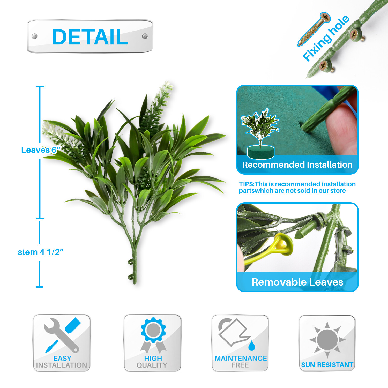 Patio Artificial Flowers 10.5″ Fake Plants Bushes Adjustable Outdoor Green