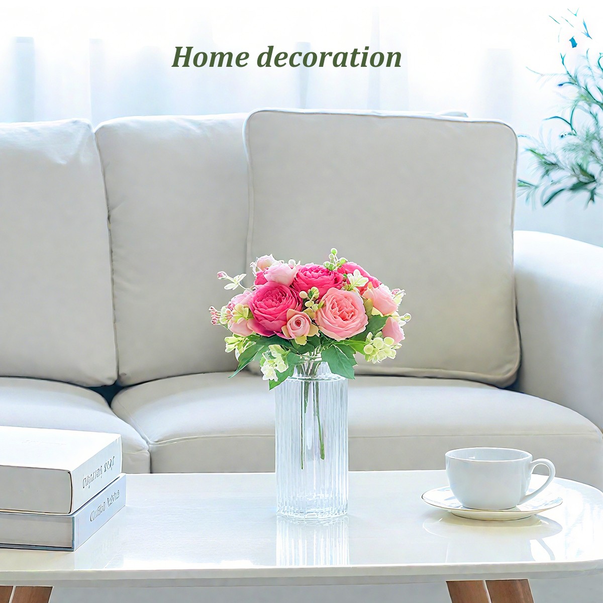 4 Bundles Pink Peony Fake Artificial Flowers Bouquet For Wedding Decoration