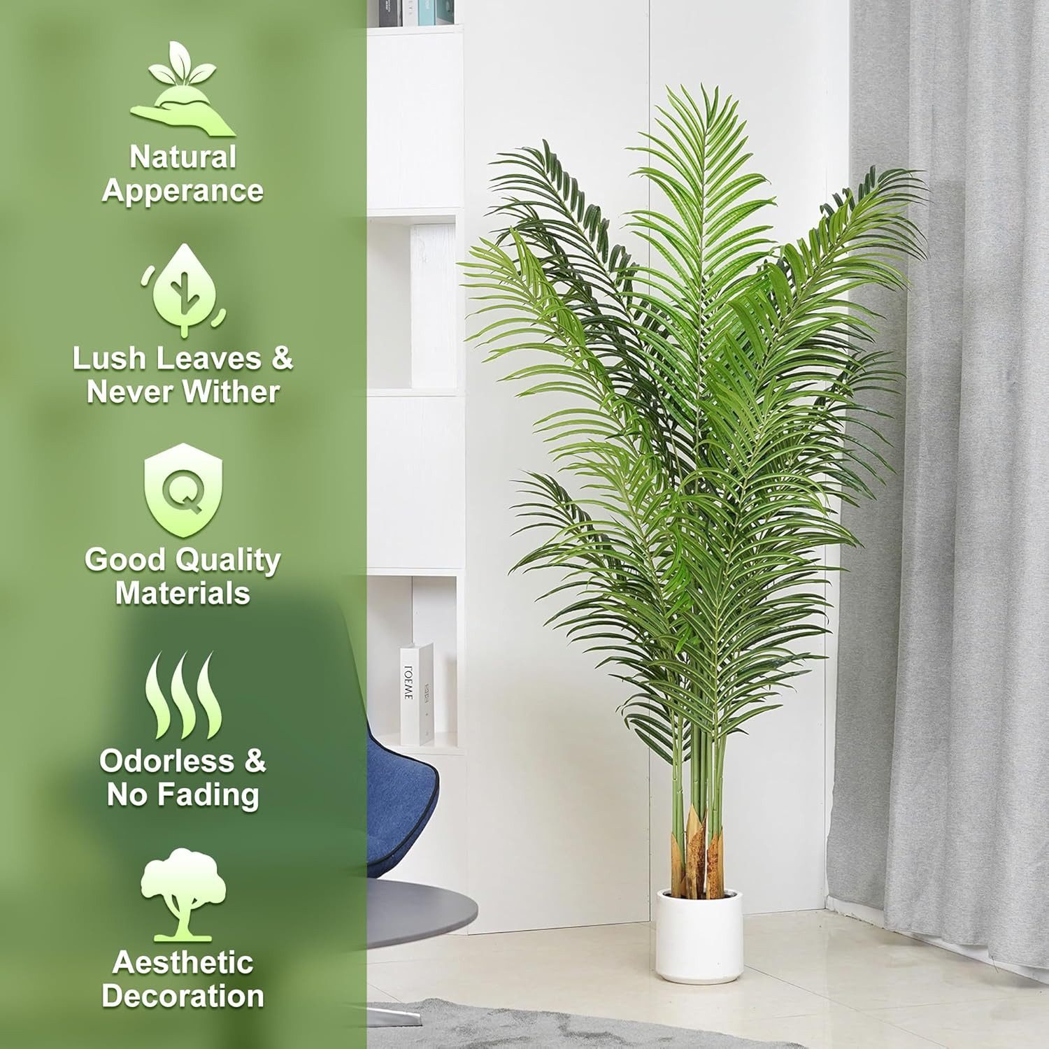 6Ft Realistic Artificial Palm Tree – Faux Silk Potted Plant for Home & Office