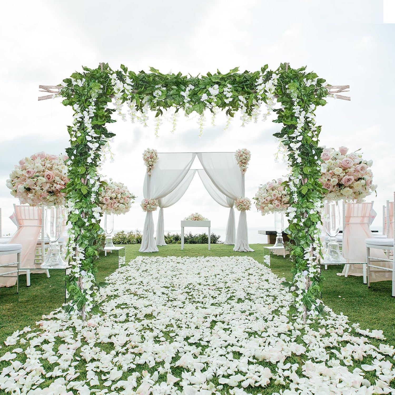 28.8Ft Artificial Wisteria Vine Garland (4X7.2Ft), Silk Hanging Flowers Decor fo