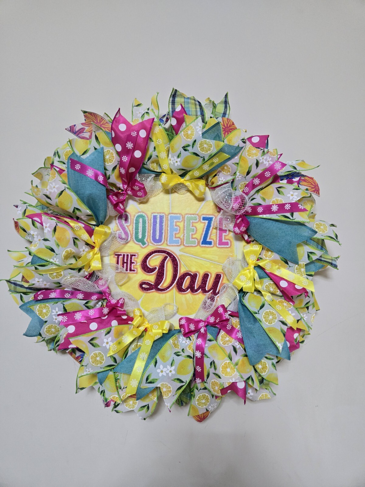 WREATH SQUEEZE THE DAY Spring SUMMER Fall Front Door Wall Decor BIG bright every