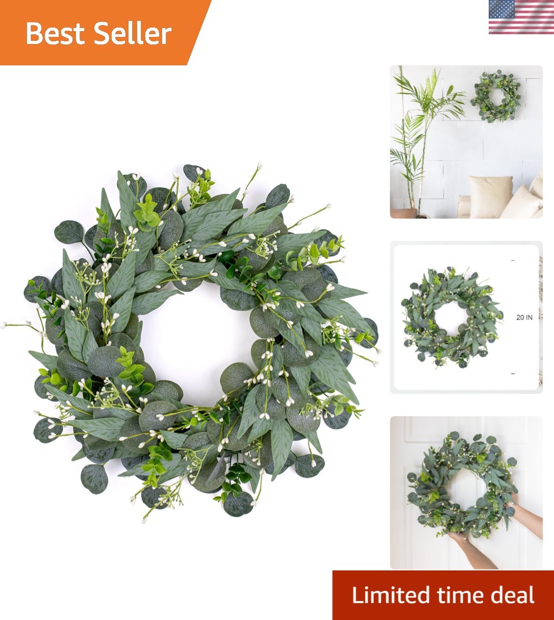 Versatile 20-Inch Green Wreath for Doors and Walls – Christmas & Spring Decor