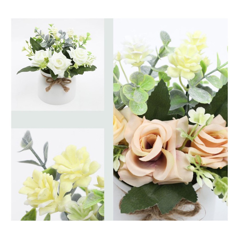 Silk Rose Eucalyptus Camellia Artificial Flowers Potted Plant Nordic Home Office