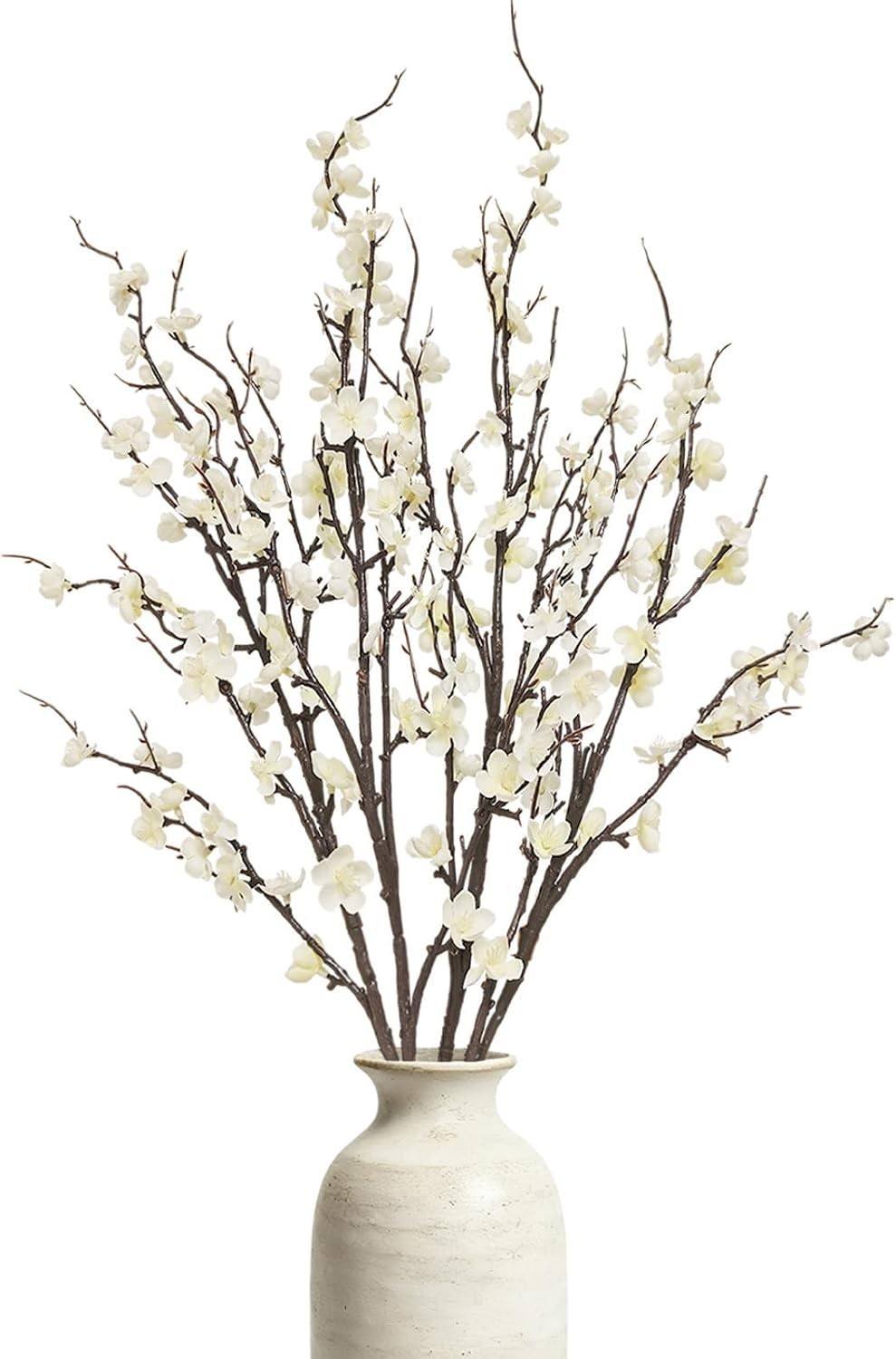 Lifelike White Cherry Blossoms – 4 Pcs 39 Inch Fake Flowers for Home and Events