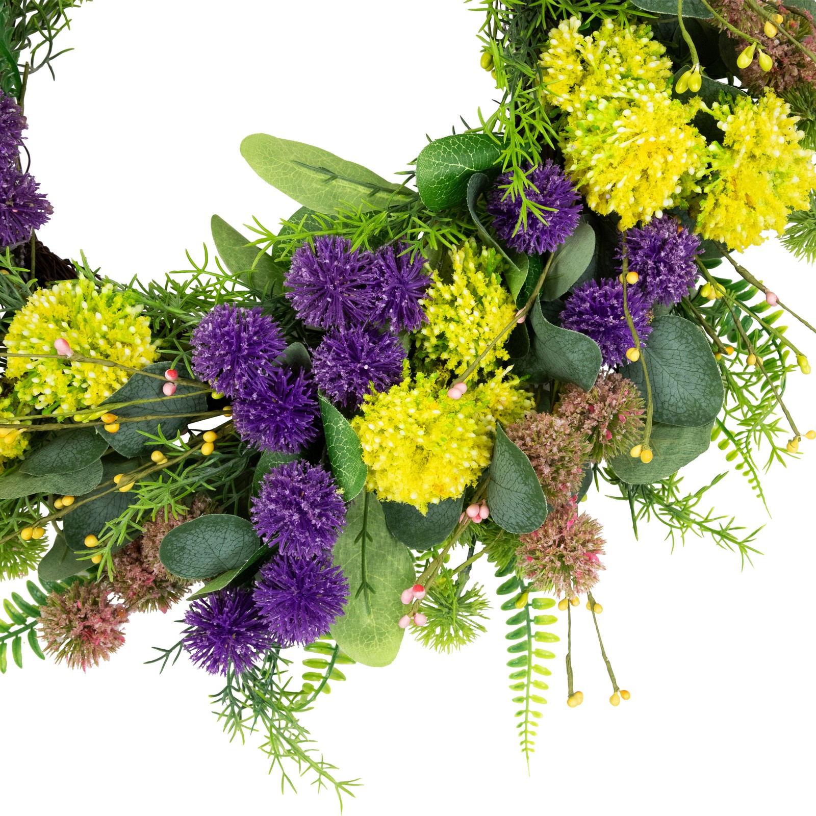 Northlight Mixed Foliage and Thistle Spring Wreath – 22″ – Yellow and Purple