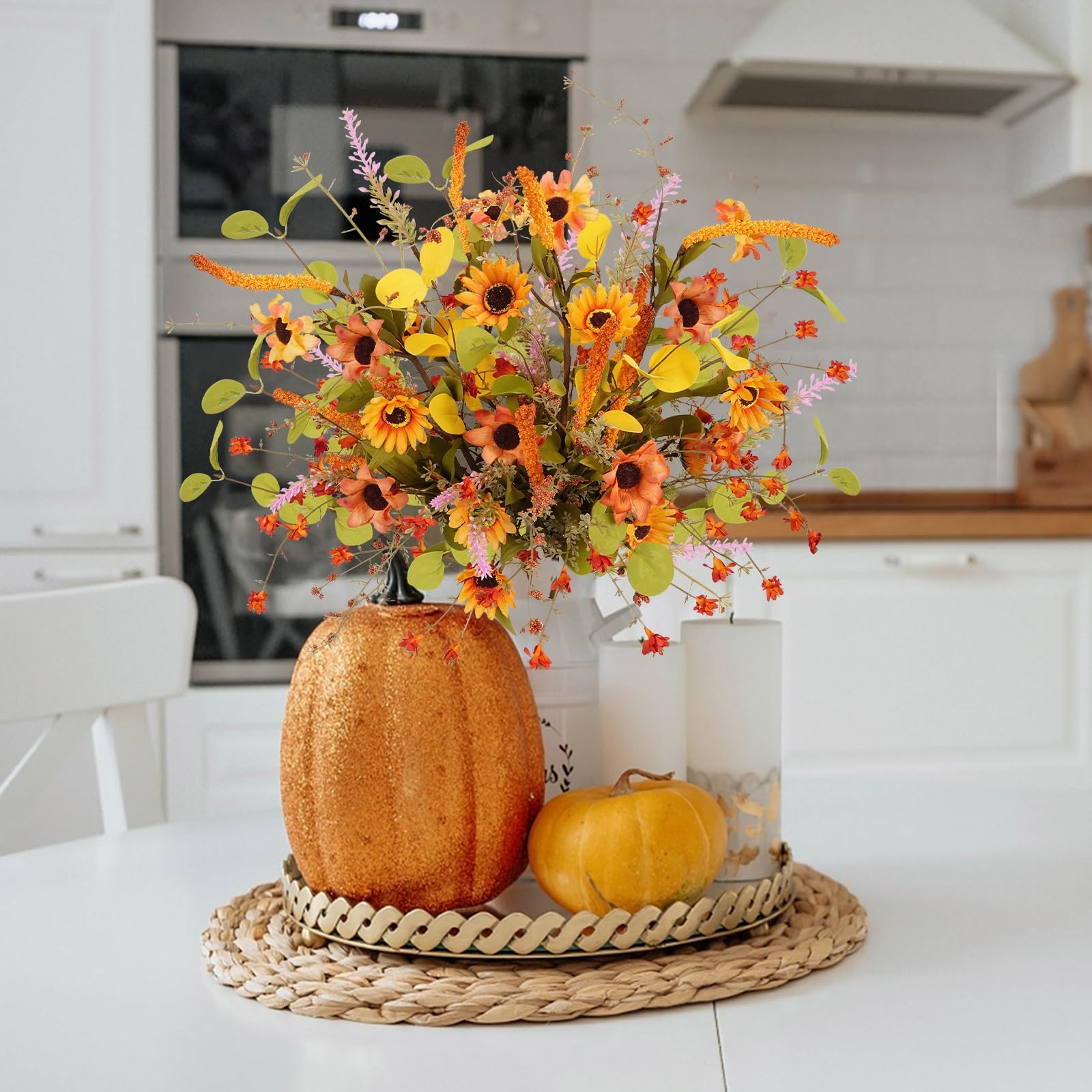 23 Inch Artificial Fall Flowers Fake Sunflower Orange Faux Flowers with Laven…