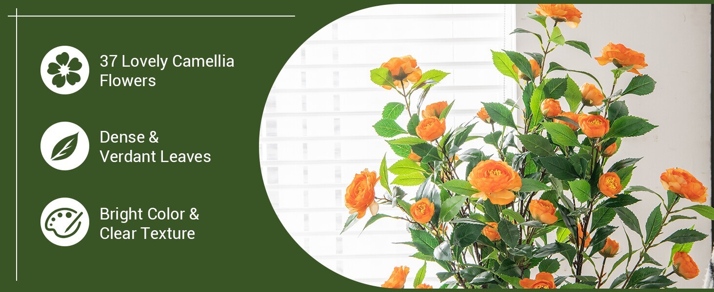 40 in Artificial Camellia Tree Faux Plant Floral Indoor Outdoor Decor Flower Pot
