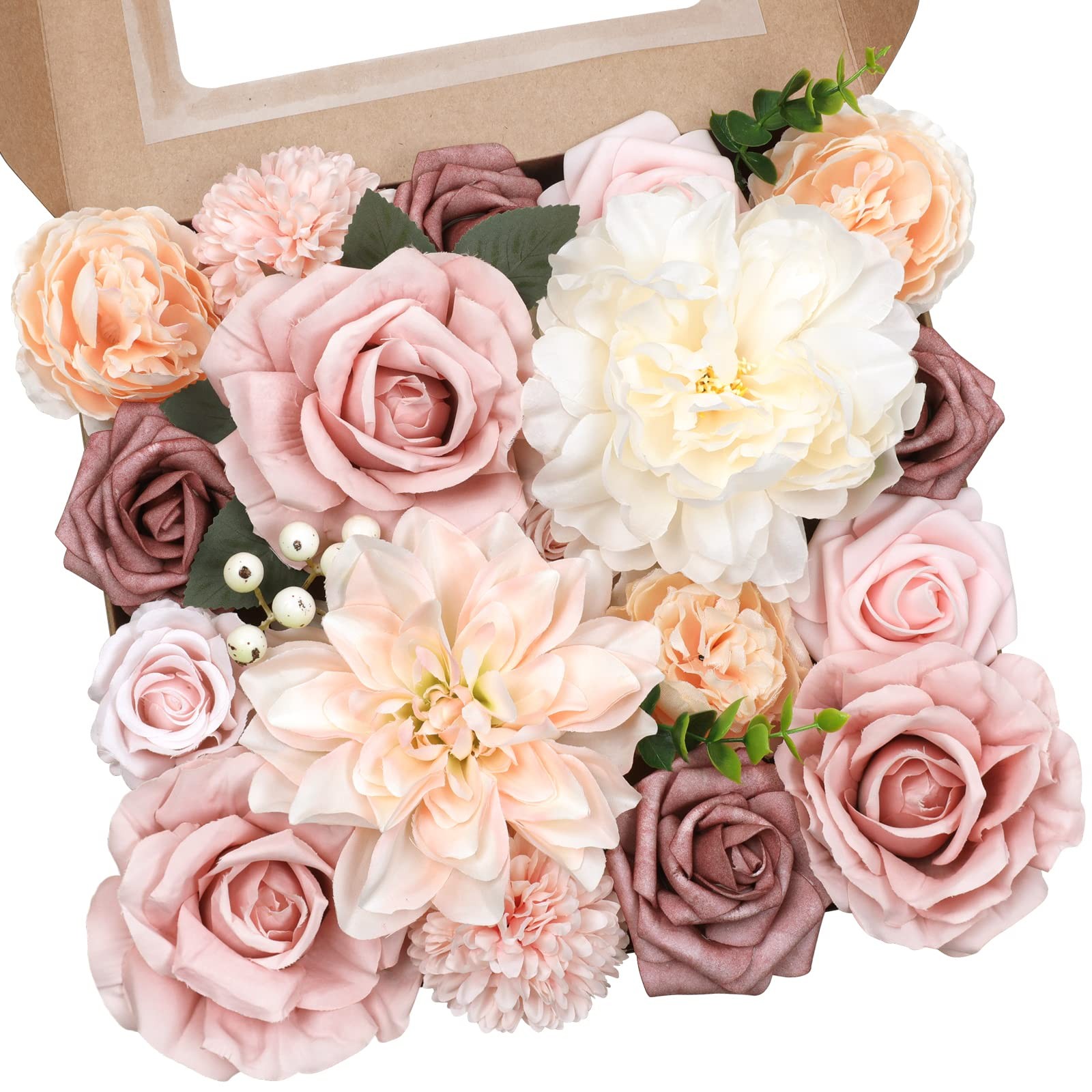 Blush Champagne Artificial Flowers Combo Silk Mix Peony Rose Fake Flowers w/S…