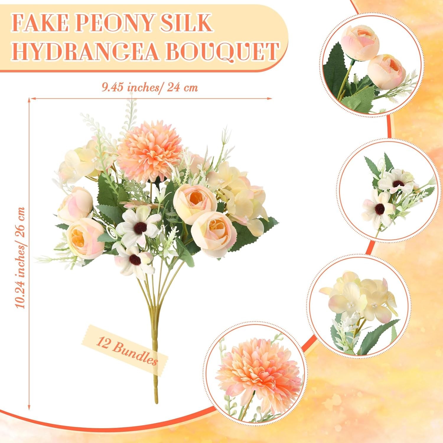Artificial Peonies Roses Hydrangea Bouquet for Wedding Table