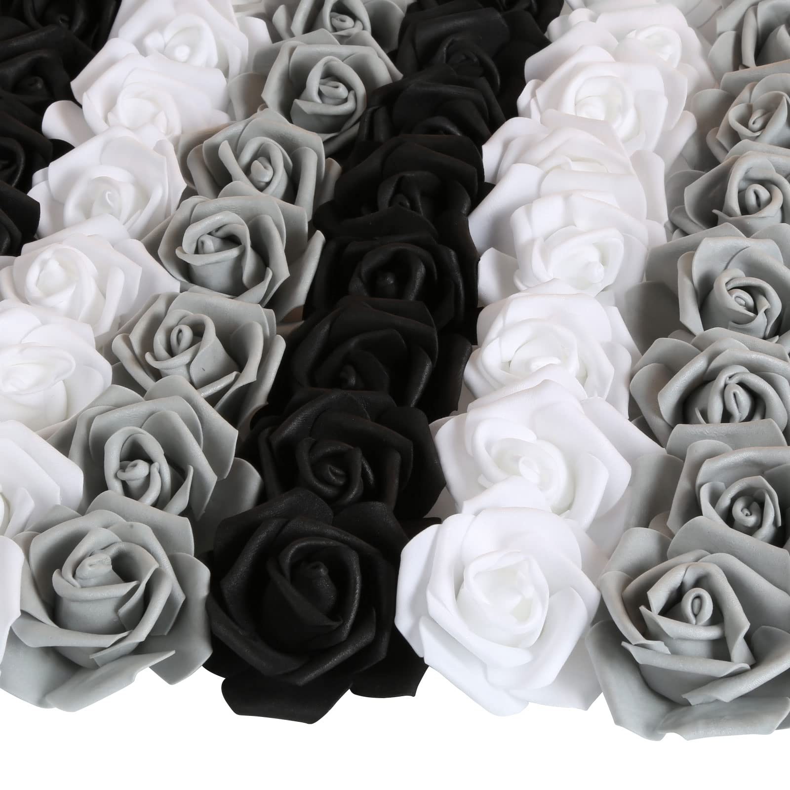 100pcs Black Roses Artificial Flowers,3inch White Foam Fake Rose Heads Stemle…