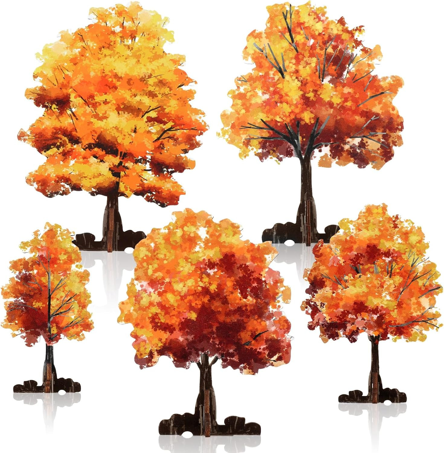 5 Pieces Mini Fall Maple Tree 2D 5 Size Autumn Artificial Miniature Trees Flat W
