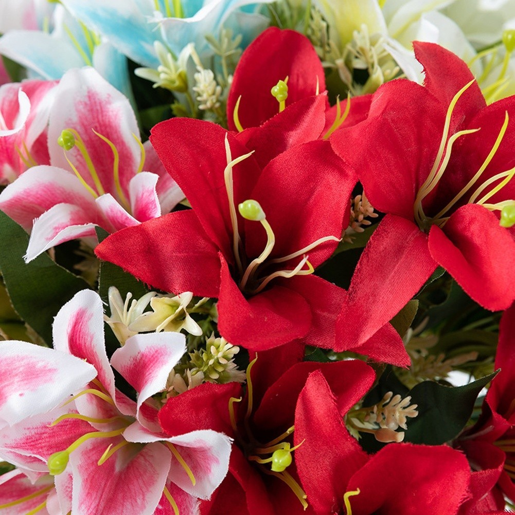 Silk Lily Flower Bouquet 7 Blooms Wedding Home Decor Table Centerpiece Red