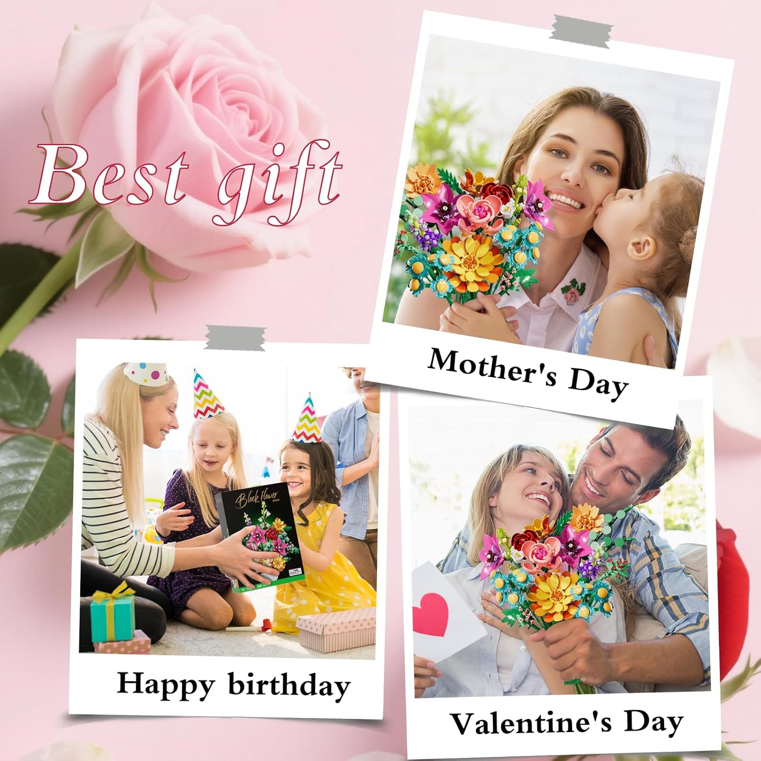 Flowers Bouquet Building Set,891Pcs Artificial Plant Flower Kit Toy for Kids, Ar