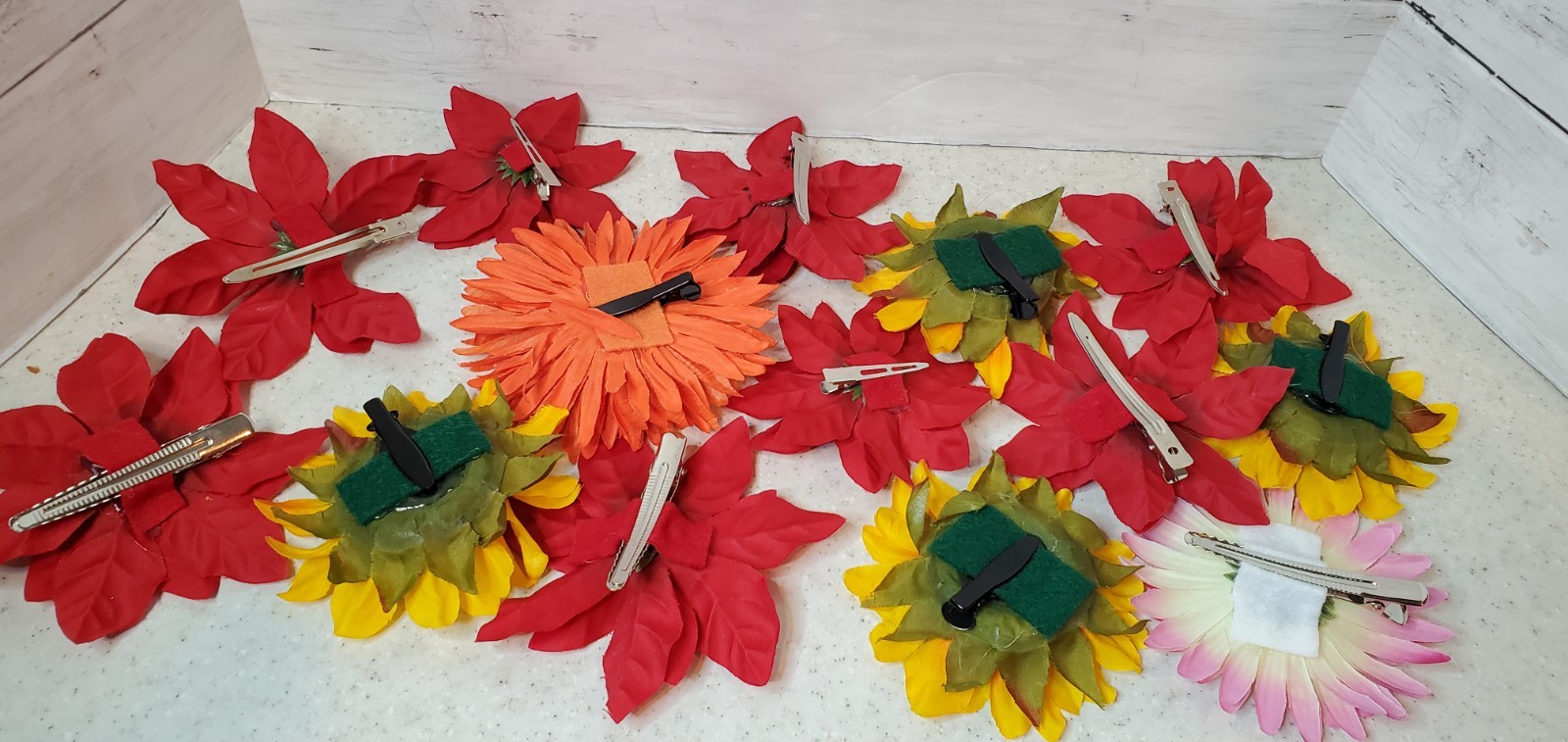Lot Artificial Flower Clips 4–5 Inch Variety Poinsettia Sunflower Gerbera Daisy