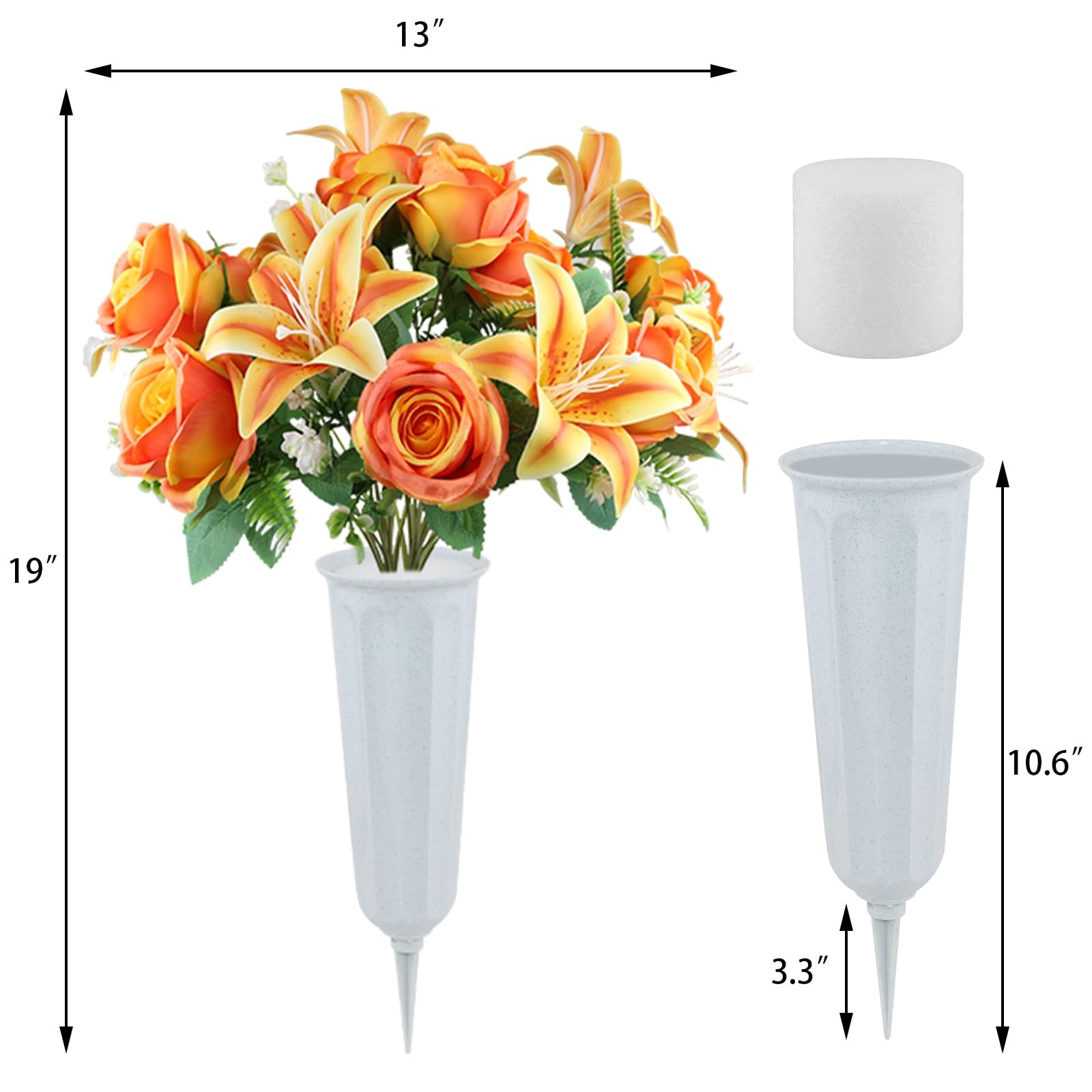 2 Set Artificial Cemetery Flowers with Grave Vase-2 Bunches Lilies & Rose Mix…