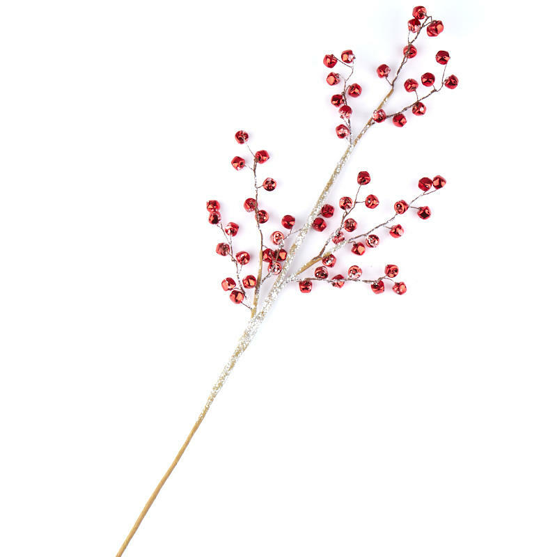 Mini Metallic Red Jingle Bells on Twig Spray | for Indoor Decor
