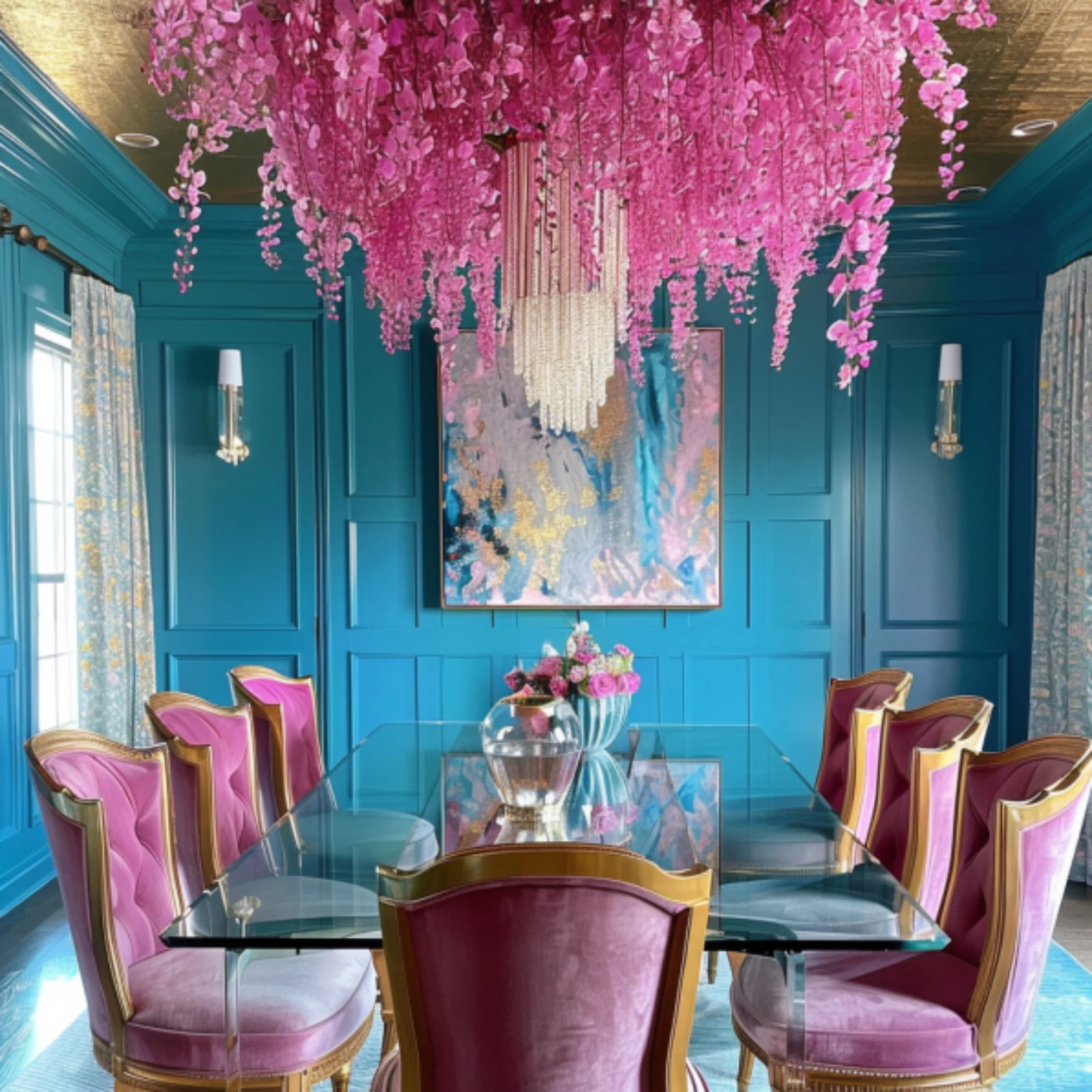 24pcs Hot Pink Wisteria Vines – 72 Branches Hanging Floral Wedding Backdrop Deco