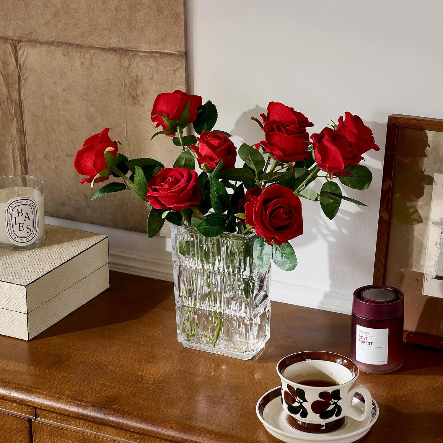 96 PCS Realistic Red Velvet Roses with Bendable Stems for Home & Events