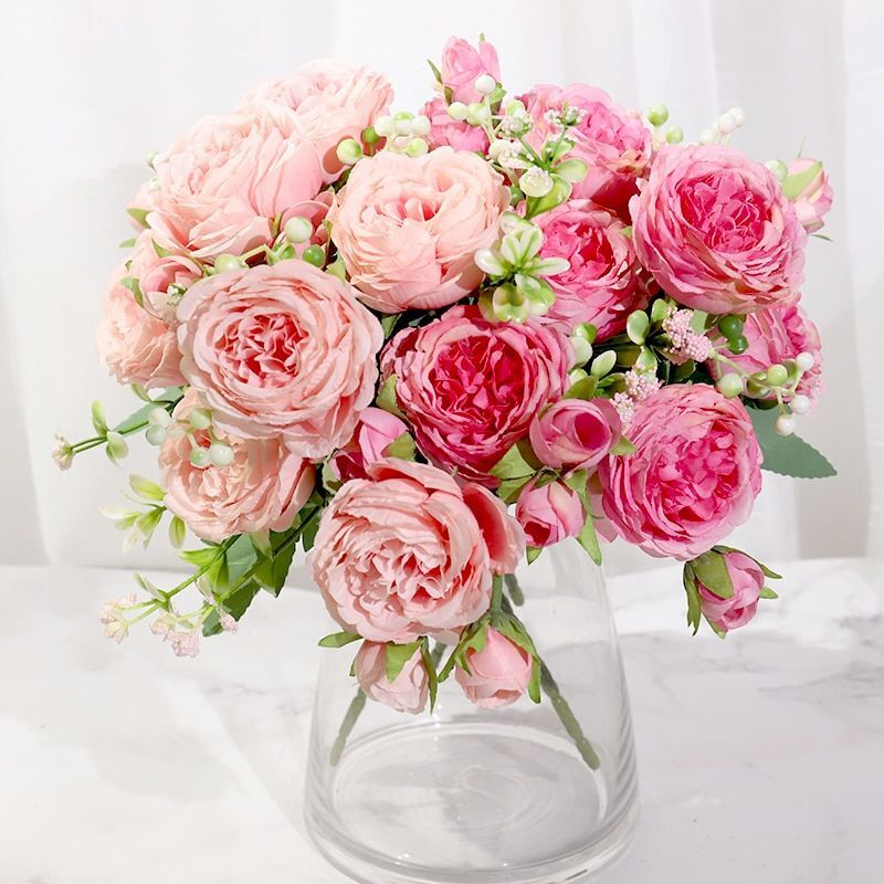 Silk Peony / Rose Artificial Flower High Quality Bouquet – Wedding / Home Decor