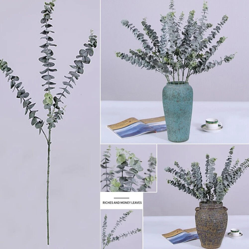 3 Pcs 30″ Long Eucalyptus Stems Artificial Greenery Stems Eucalyptus Home Decor